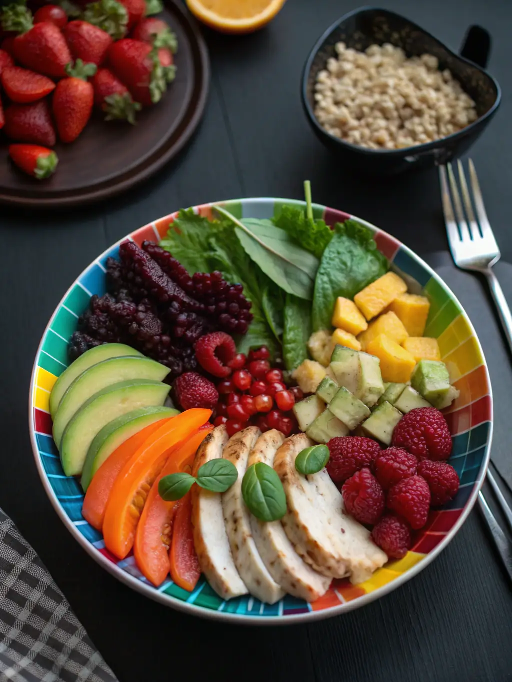 A balanced and healthy meal, emphasizing the natural and sustainable approach of Ænigma Bioscience's weight management products.